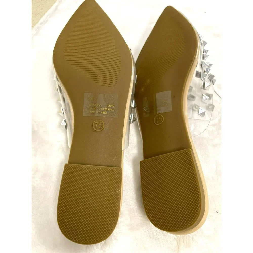 NEW Cape Robbin Clear Studded Pointed Toe Enny Flat Slides  7.5